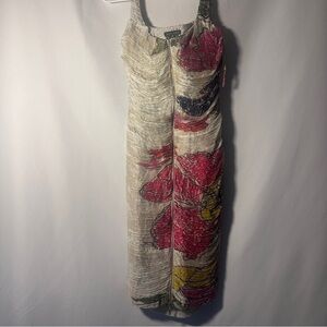 NWT Saaksha & Kinni Floral Ruched Midi Dress Cream Multicolor Size S